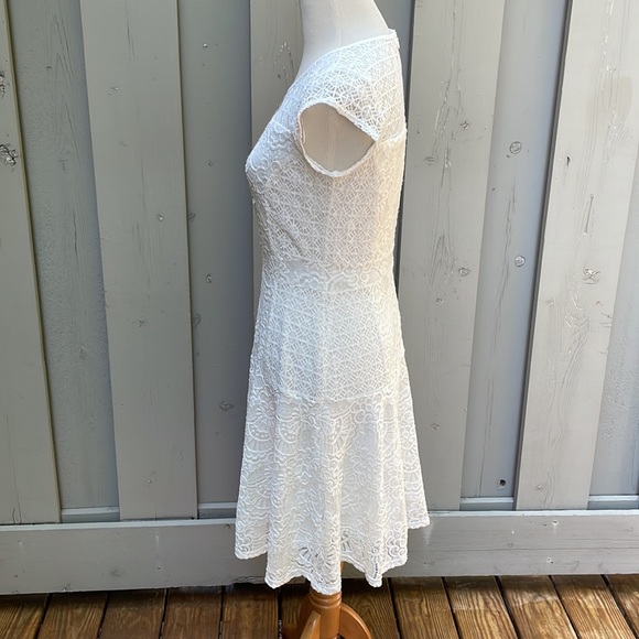 NY Collection Petite Lace Capped Sleeve Midi A-Line Dress Size PM - Picture 4 of 11